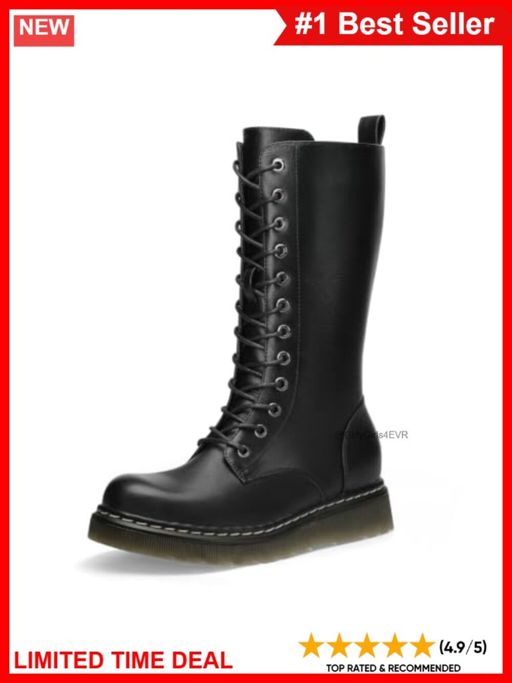 Combat Boots Lace Up Chunky Mid Calf with Side Zip